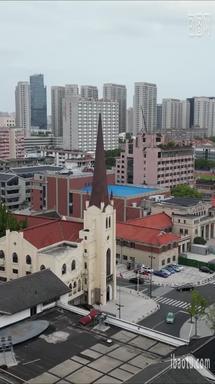 航拍江苏常州文化馆基督教堂